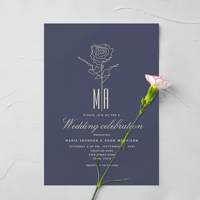 Convite de Casamento Rosa Dourado Romântico Azul M (Criador carregado)