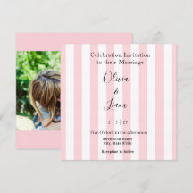 Convite de Casamento Rosa e Branco Listra Foto
