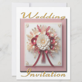 Convite de Casamento Rosa e Buquê Dourado