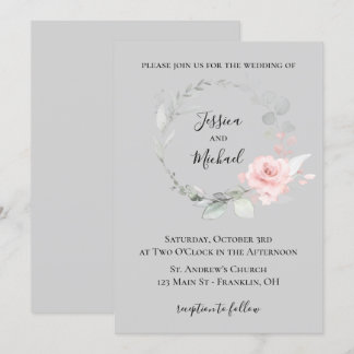 Convite de Casamento Rosa e Cinza - Coroa de Rosas