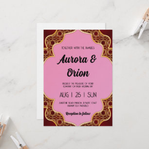 convite de casamento rosa e vermelho retrô