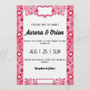 convite de casamento rosa e vermelho retrô