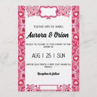 convite de casamento rosa e vermelho retrô