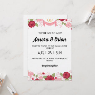 convite de casamento rosa e vermelho retrô