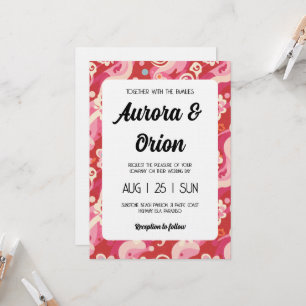 convite de casamento rosa e vermelho retrô