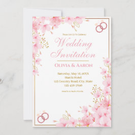 Convite de Casamento Rosa Elegante Cerejeira Rosa