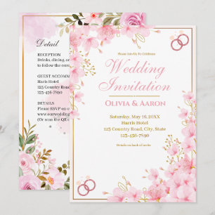 Convite de Casamento Rosa Elegante Cerejeira Rosa