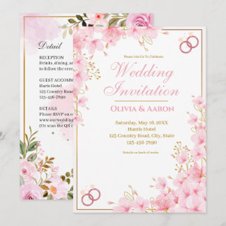 Convite de Casamento Rosa Elegante Cerejeira Rosa
