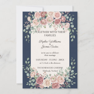 Convite de Casamento Rosa Eucalipto Navy Blush