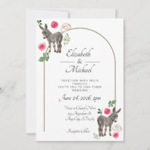 Convite de Casamento Rosa Floral Burro Rústico