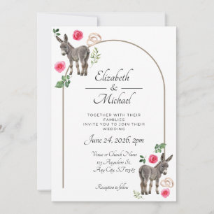 Convite de Casamento Rosa Floral Burro Rústico