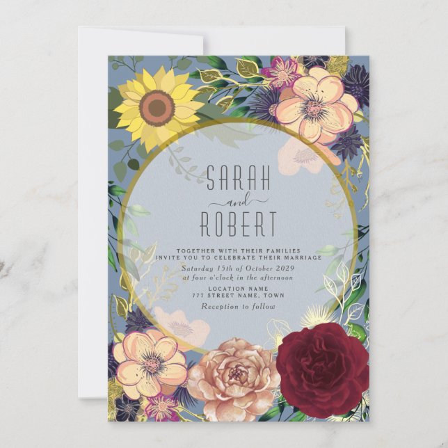 Convite de Casamento Rosa Floral Pêssego Rústico (Frente)