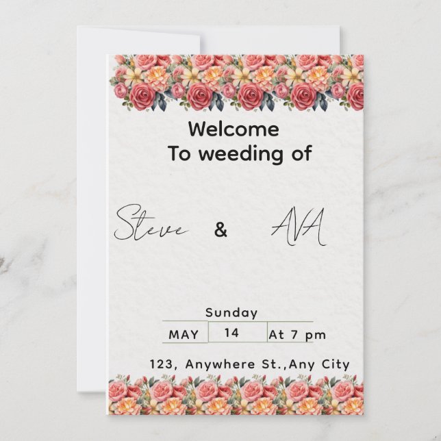 Convite de Casamento Rosa Floral Suave | Romântico (Frente)