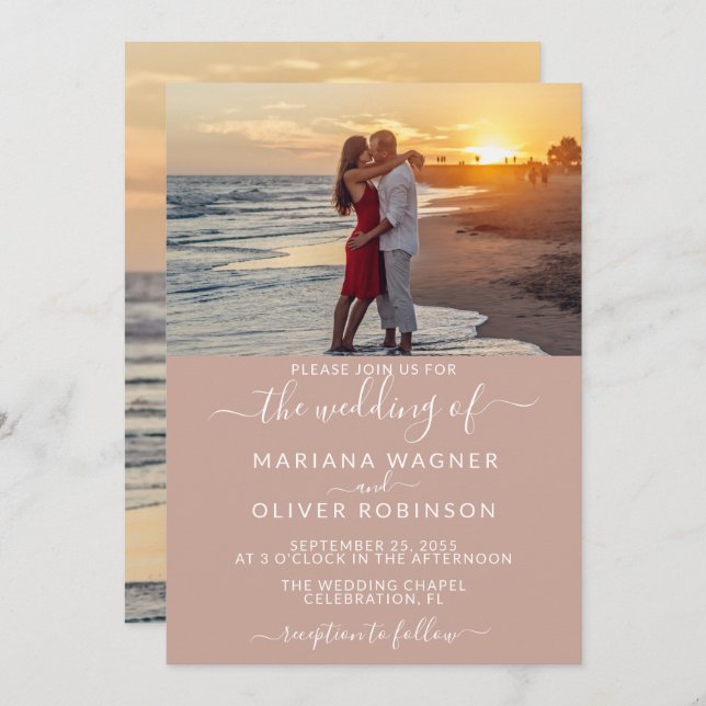 Convite de Casamento Rosa Fotografado (Frente/Verso)