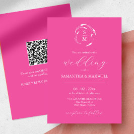 Convite de Casamento Rosa Fuchsia com Código QR