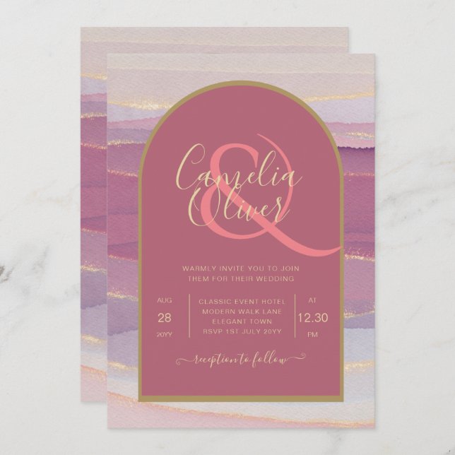 Convite de casamento Rosa LeahG Dusty Lavanda Dour (Frente/Verso)