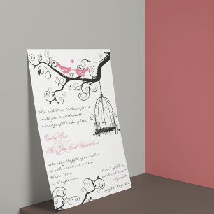 Convite de Casamento Rosa Madressilva Pássaros Vin