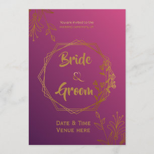 Convite de Casamento Rosa Magenta e Dourado Real