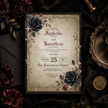 Convite de Casamento Rosa Meia-Noite Gótico