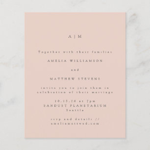 Convite de Casamento Rosa Minimalista Monograma Or