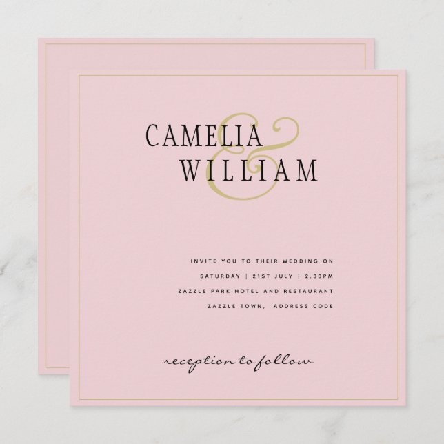 Convite de Casamento Rosa Moderno Blush (Frente/Verso)