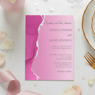 Convite de Casamento Rosa Moderno com Bordas Rasga