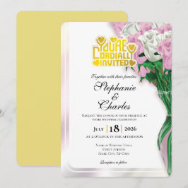 Convite de Casamento Rosa Pink - Letra Dourada 3