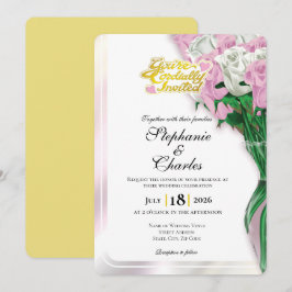 Convite de Casamento Rosa Pink - Letras Douradas 1