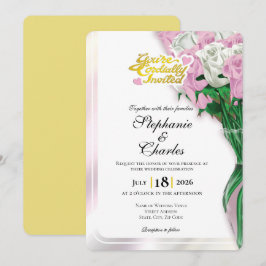 Convite de Casamento Rosa Pink - Letras Douradas 2