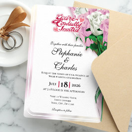 Convite de Casamento Rosa Pink - Letras Vermelhas