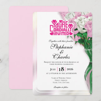 Convite de Casamento Rosa Pink - Letreiro Rosa 4