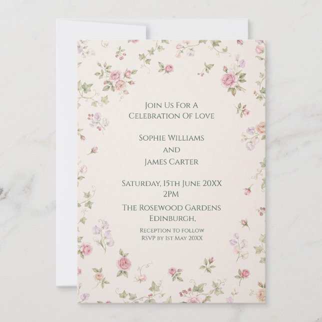 Convite de Casamento Rosa Pink Petite (Frente)