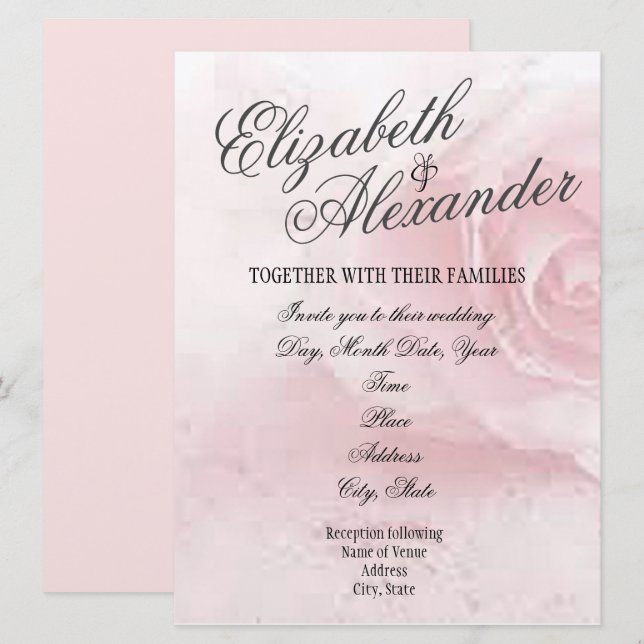 Convite de Casamento Rosa Pink Suave (Frente/Verso)