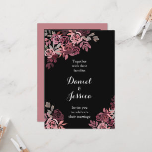 Convite de Casamento Rosa Po dusty Bordeaux