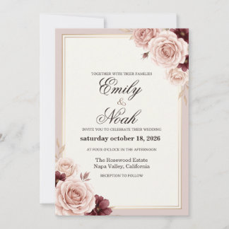 Convite de Casamento Rosa Po dusty Burgundy