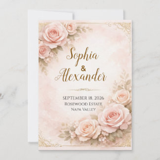 Convite de Casamento Rosa Poeira Luxuoso | Moderno