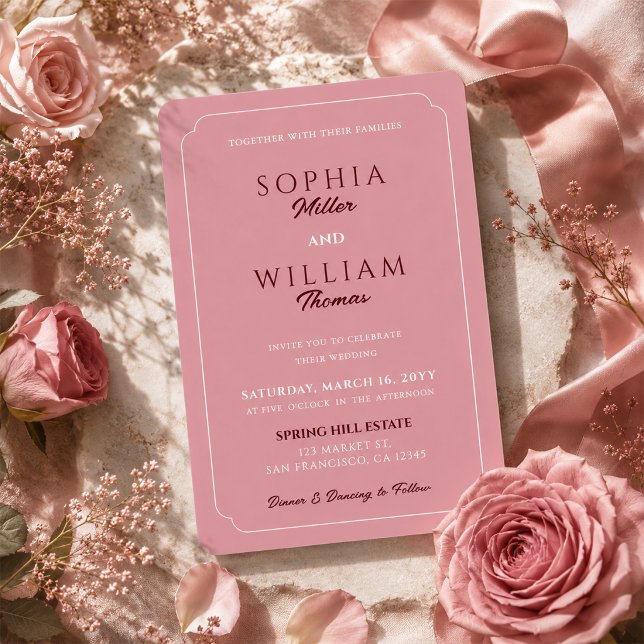 Convite de Casamento Rosa Poeira Minimalista (Criador carregado)