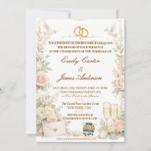 Convite de Casamento Rosa & Pombo Romântico