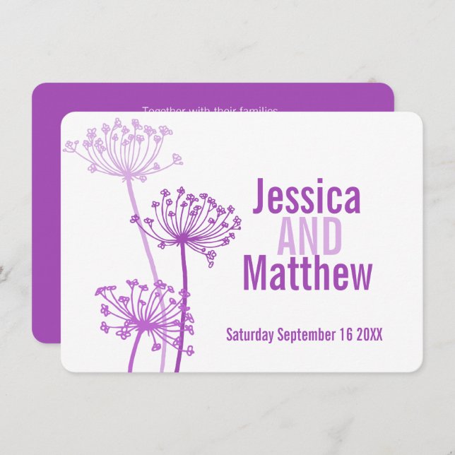 Convite de casamento rosa púrpura da flor moderna  (Frente/Verso)