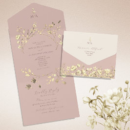 Convite de Casamento Rosa Romântico Tudo-em-Um