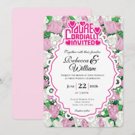 Convite de Casamento Rosa & Rosa Branca - Letras R