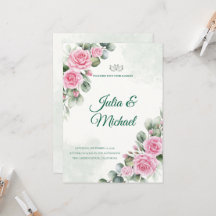 Convite de Casamento Rosa Rosa & Eucalipto Salvia