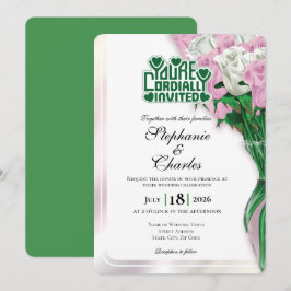 Convite de Casamento Rosa Rosa - Letra Verde 3