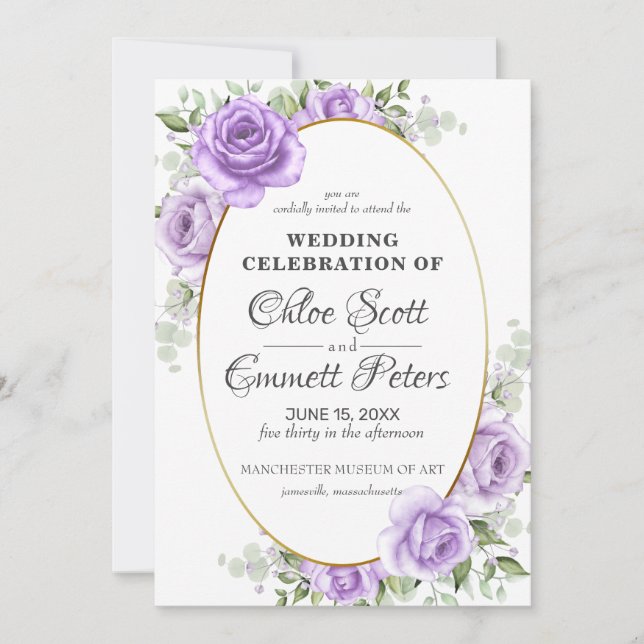 Convite de Casamento Rosa Roxo Claro Floral Rústic (Frente)
