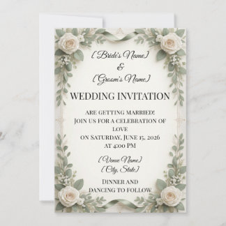 Convite de Casamento Rosa Verde Salvia e Branco