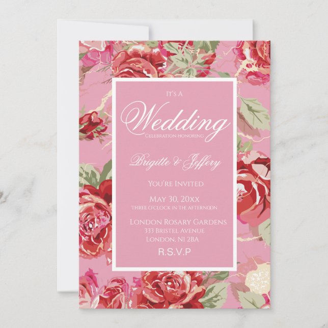 Convite de casamento rosa vermelha (Frente)