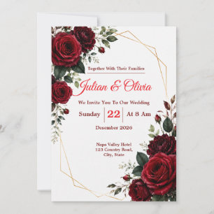 Convite de Casamento Rosa Vermelha Burgundy Luxuos