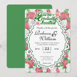 Convite de Casamento Rosa Vermelha e Branca - Letr