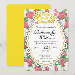 Convite de Casamento Rosa Vermelha e Branca - Letr