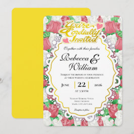 Convite de Casamento Rosa Vermelha e Branca - Letr